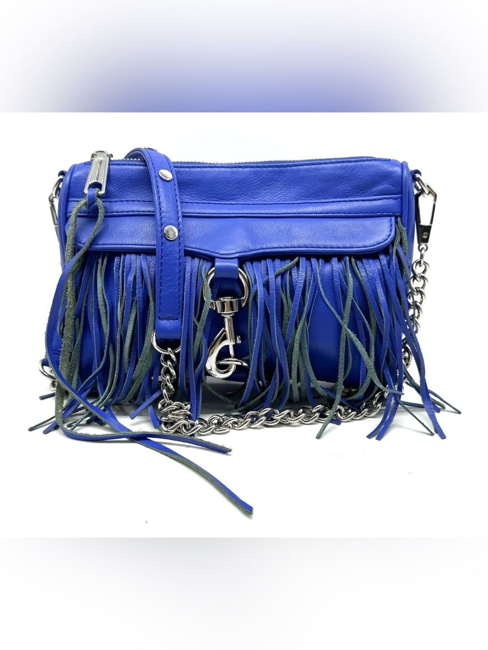 Rebecca Minkoff Mini Mac Electric Blue Fringe Crossbody Bag
